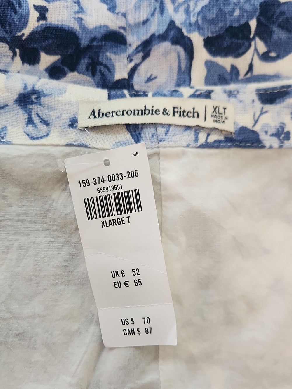 Abercrombie & Fitch Linen Wide Strap Mini Dress Square Neck Blue White XLT - Picture 4 of 16